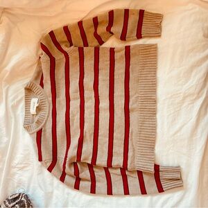 THE GREAT. Tan and Red Striped Sweater